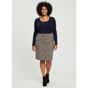 Talbots Leopard Print Pencil Skirt Womens Sz 20W Tan Navy Plus Size Office Wear
